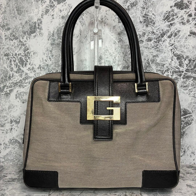 GUCCI G Logo Handbag Canvas Leather Black 001 5155 Shoulder Bag 18x25x8cm Italy