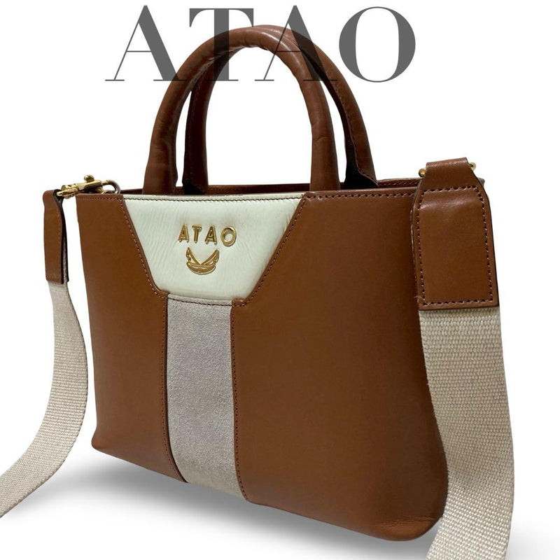ATAO Honey Bee MS 2 Way Shoulder Hand Bag White Leather Logo H16.5 W22 D11cm