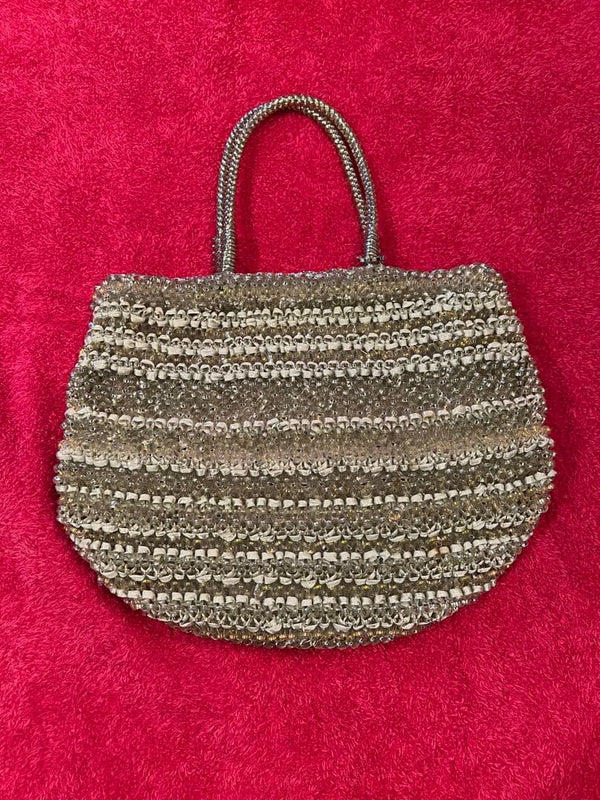 ANTEPRIMA Wire Bag Silver Champagne Gold Leather Bucket H24cm W28cm D26cm