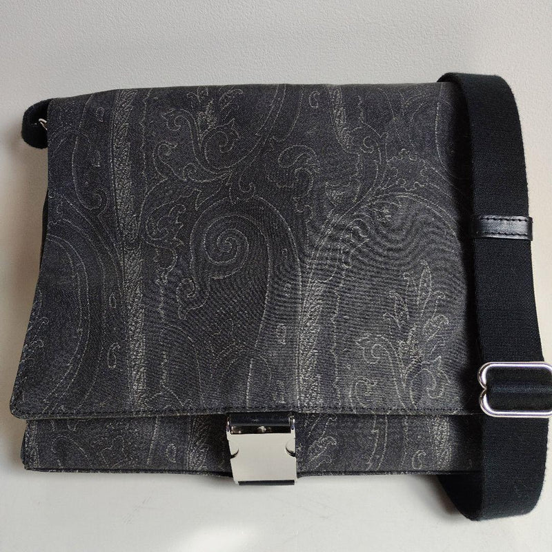 ETRO Paisley Black PVC Leather Flap Shoulder Bag 27x27x6cm Crossbody Italy