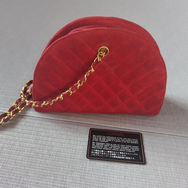 CHANEL Matelassé Red Suede Gold Chain Shoulder Bag W22 H25 D6.5cm Serial 1240680