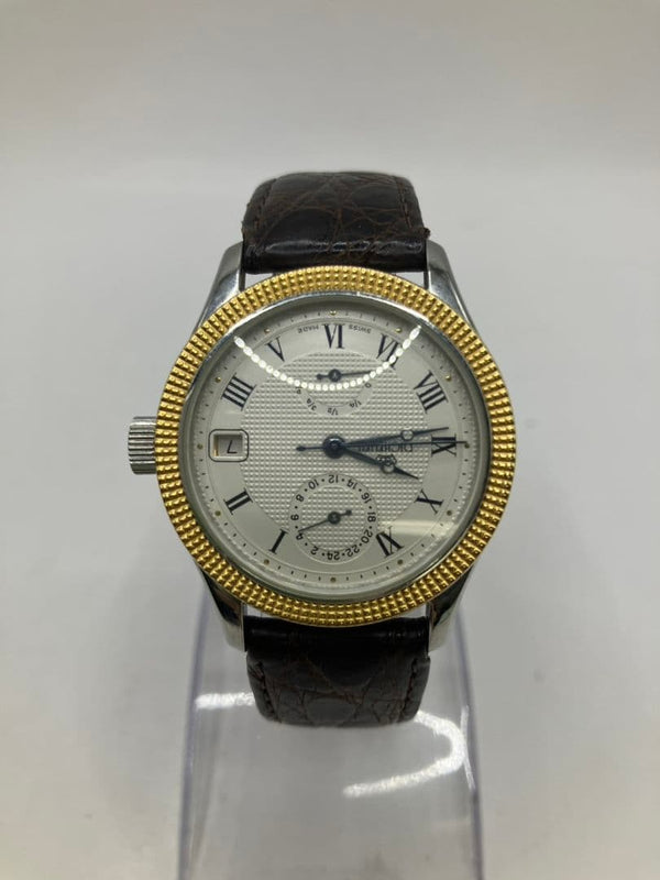 Richelieu Mens Quartz Watch Gold Coin Edge White Guilloche Roman 10ATM Date Dk