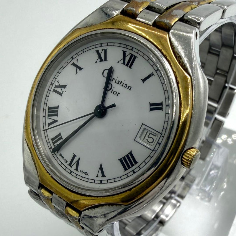 Christian Dior 3023 Quartz 30mm White Dial Gold Silver Tone Date Roman Watch
