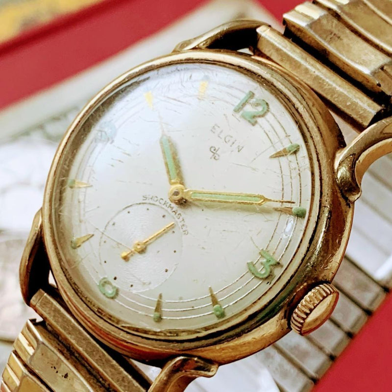 Elgin 4094 Mens Mechanical Hand-wound Watch 32mm Gold Plated SS 18mm Max 19cm