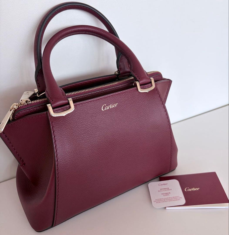 Cartier C de Cartier 2Way Handbag Bordeaux Leather Gold Logo 6.3x9.1x3.7in