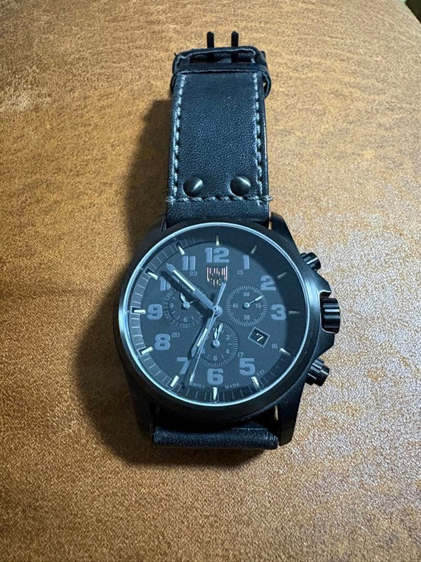 LUMINOX Chronograph Analog Black Dial Watch Matte Case Leather Band RONDA 5030.D