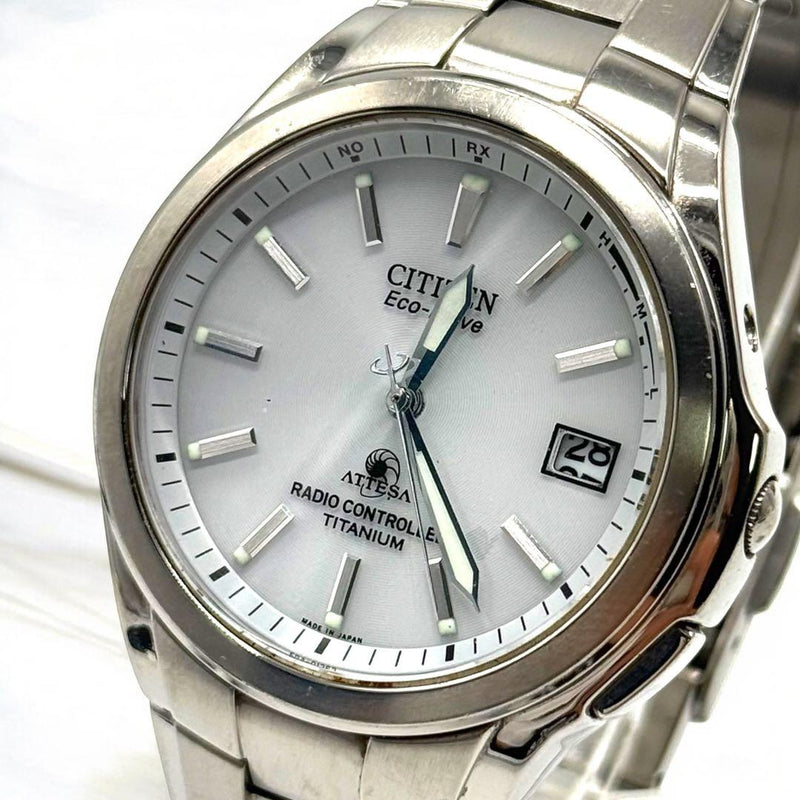 CITIZEN ATTESA H410-T003788 Mens Eco-Drive Radio Titanium White Date Watch