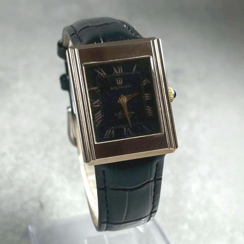 Waltham Maxim Dynax Manual Wind Watch Black Roman Dial Rectangular 35x26mm