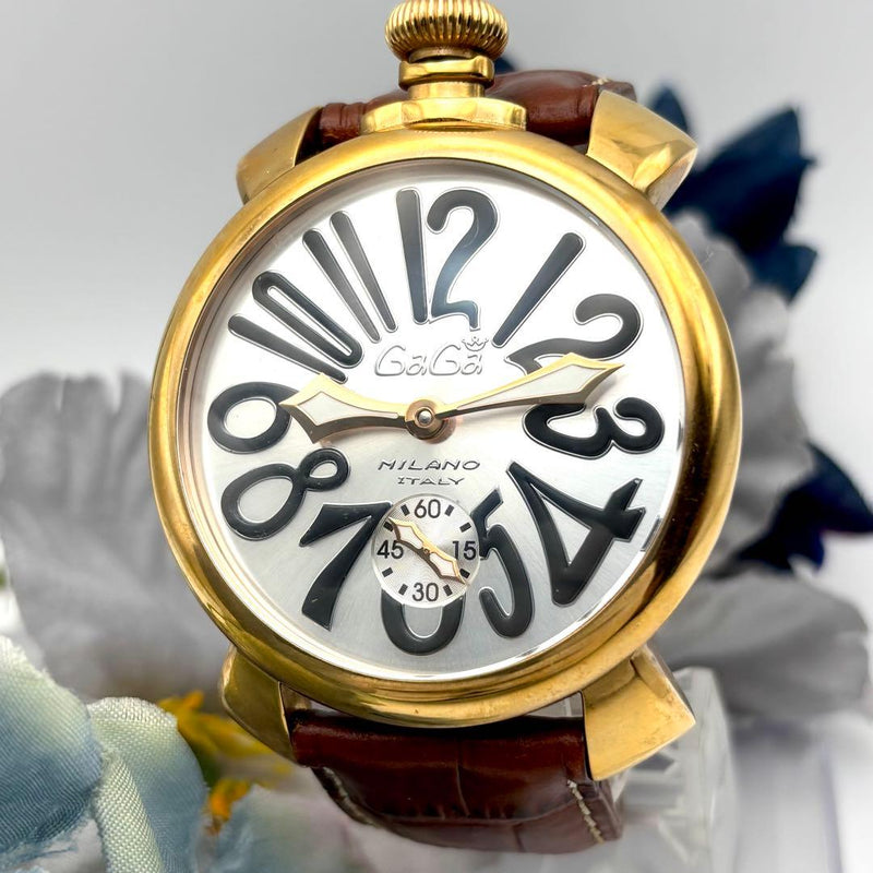 GaGa MILANO MANUALE 48mm 5011.08S Manual Wind White Dial Brown Leather Watch