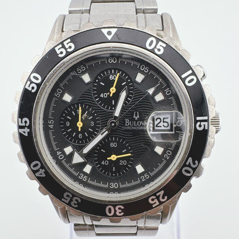 BULOVA Chronograph 38161 Quartz Watch 42mm Stainless Steel Black Dial Date 10ATM