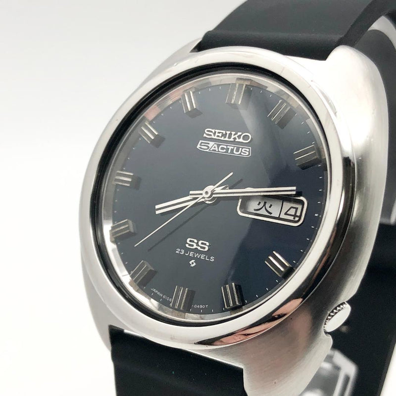 SEIKO 5 Actus 6106-8450 Automatic SS 38mm Dark Blue DayDate Silicone Men Watch