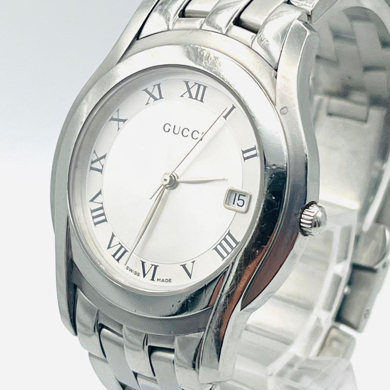GUCCI 5500M Mens Quartz Watch 36mm Silver Dial Stainless Steel Bracelet Sapphire