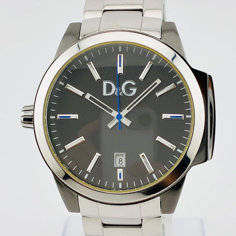 D&G Dolce Gabbana Southpaw Quartz Watch 44mm Round Silver Bracelet Date New