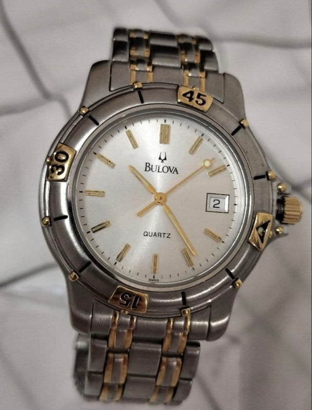 BULOVA MARINE STAR Mens Quartz Watch 41mm 9mm Silver Gold Two-Tone Date 100m