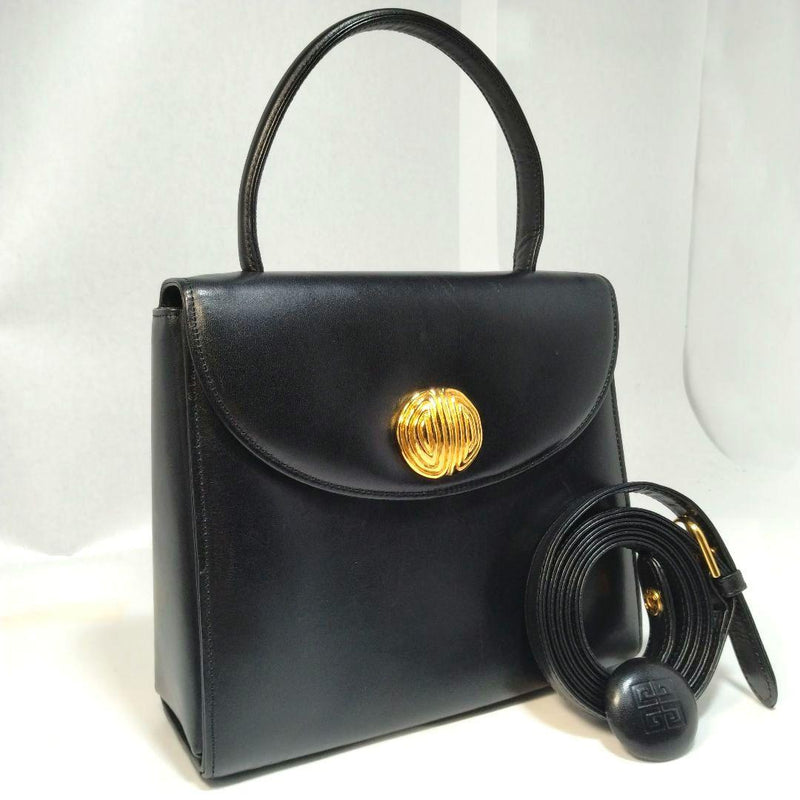 Givenchy 2way Handbag Black Leather Gold Hardware 7.5x8.3x3.1in Crossbody