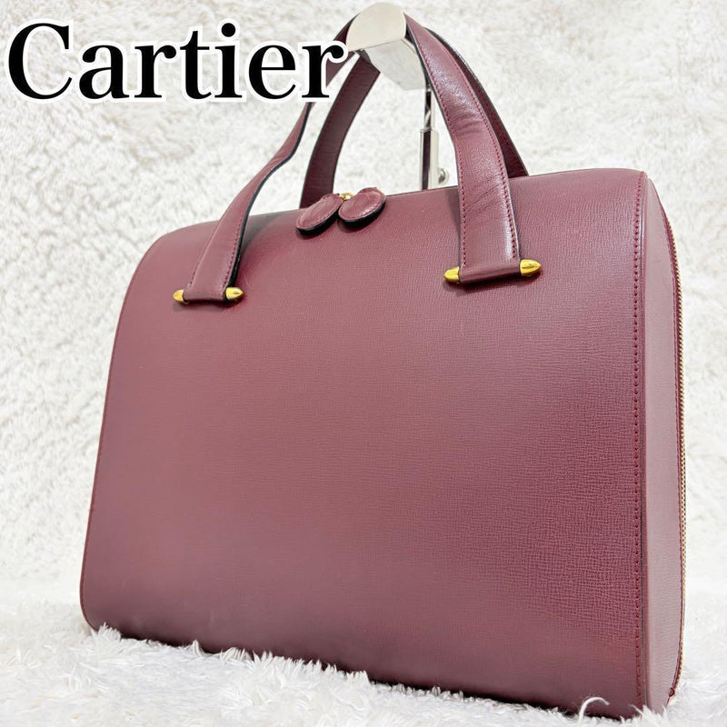 Cartier Handbag Bordeaux Leather Gold Hardware 10.2x12x4.5in Must Line