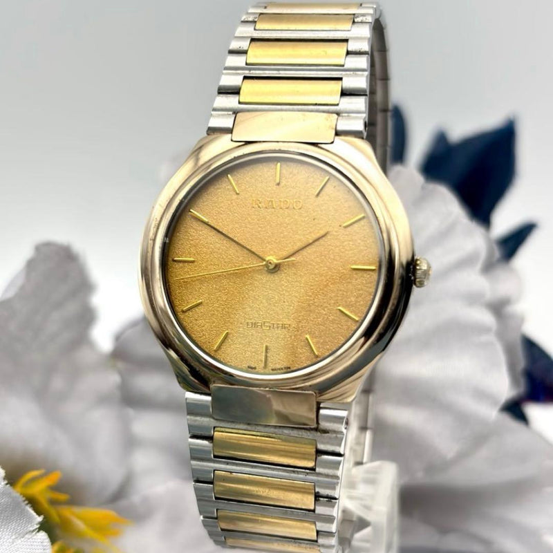 RADO DIASTAR Quartz Mens Watch Approx 32mm Gold Dial Gold Silver Two-Tone