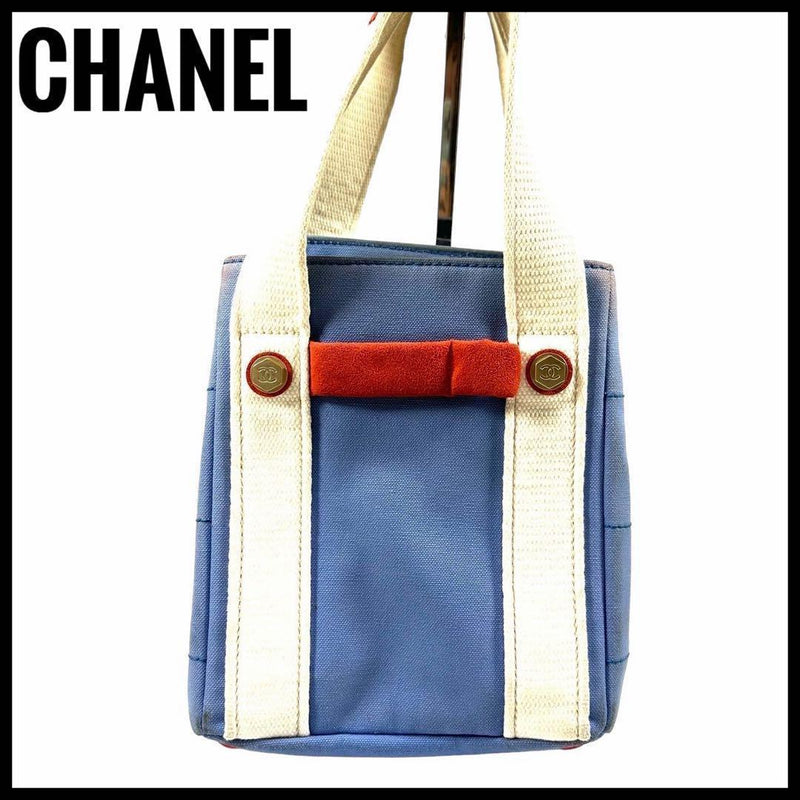 CHANEL Womens Handbag Canvas Blue White Red 8886755 23x19.5x17.5cm HxWxD