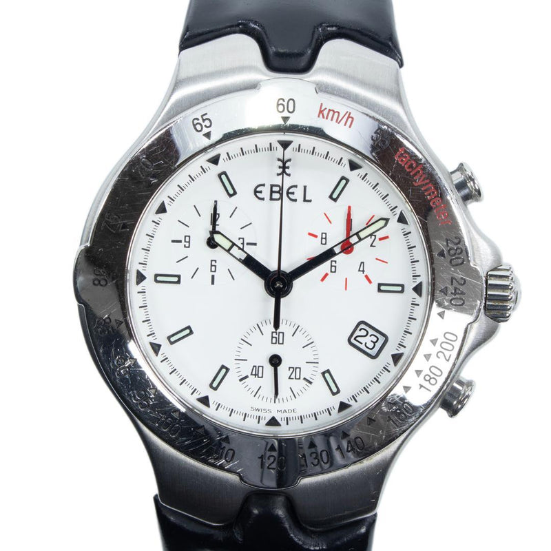 EBEL Sportwave 9251641 Mens Quartz Split-Seconds Chrono Black Dial Leather Day