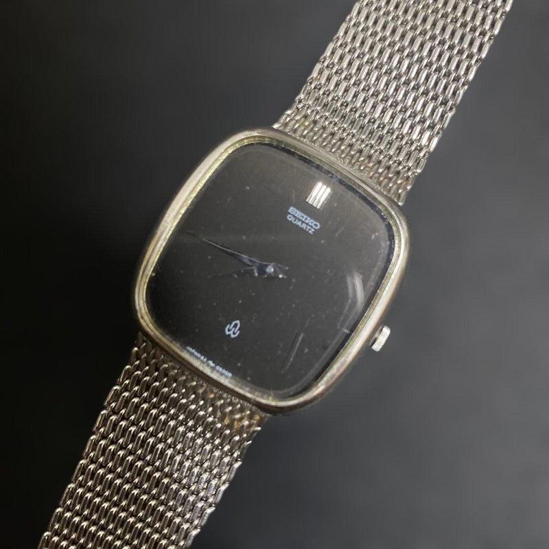 SEIKO Watch 43-7100 1978 Quartz Black Dial Stainless Steel Mesh Band