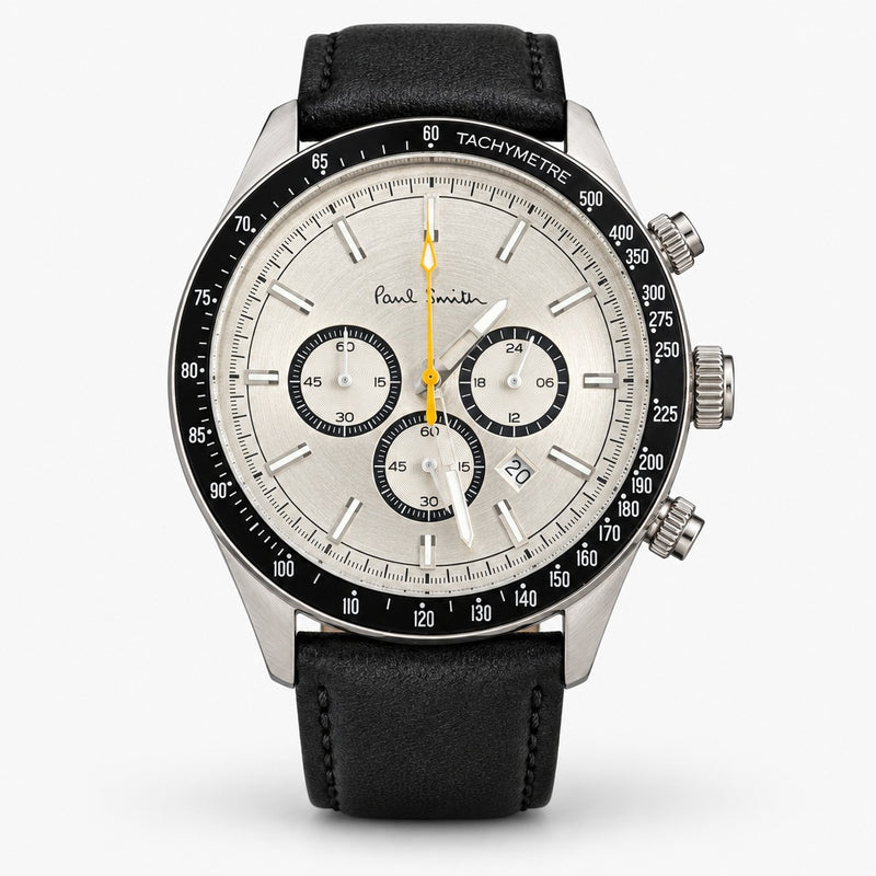 Paul Smith PS0110002 Chronograph Quartz Watch 43mm Silver Dial Black Tachymeter