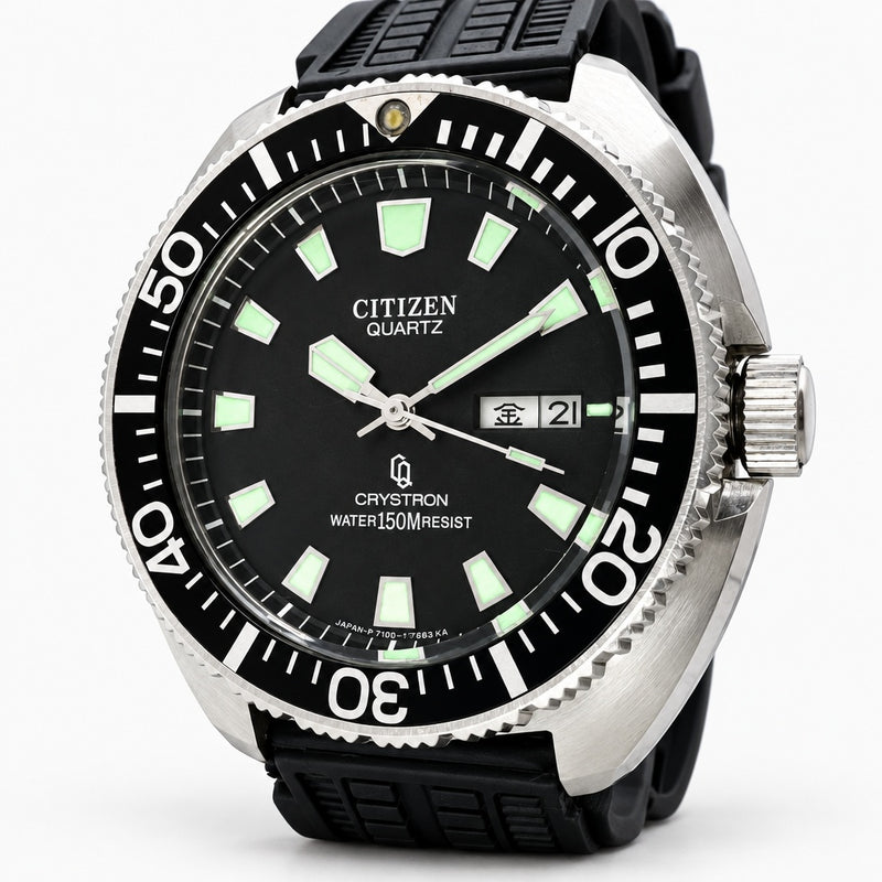 CITIZEN CRYSTRON 4-732316TA Diver Quartz SS 43.5mm Black Dial Rotating Bezel