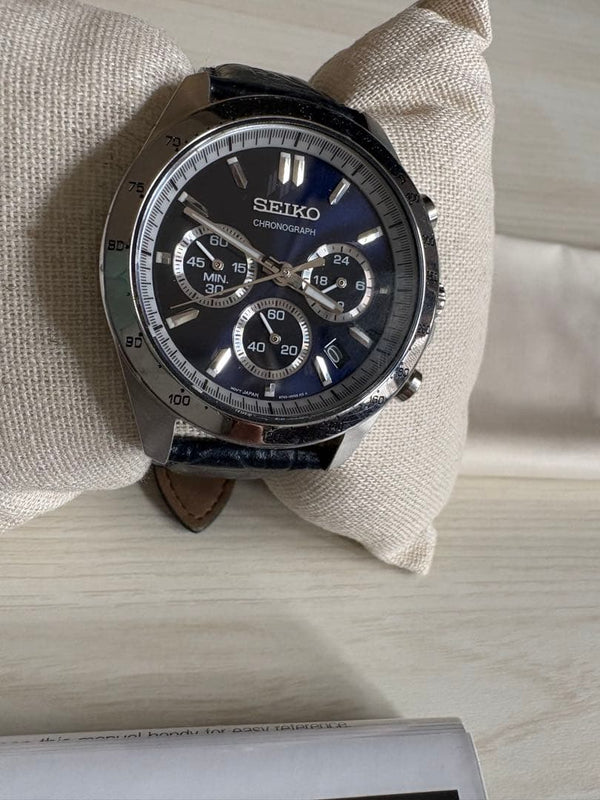 Mens Quartz Wrist Watch Navy Leather Strap 2023 Original Box Warranty