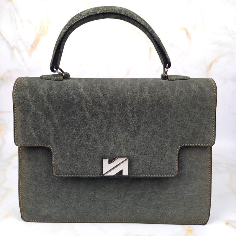 Valextra Elephant Leather Handbag Gray 30cm W 23cm H 10cm D Handle 9cm