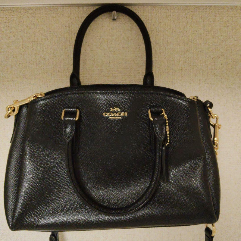 COACH Leather 2WAY Handbag Shoulder Bag Black Gold Hardware Zip Compartment