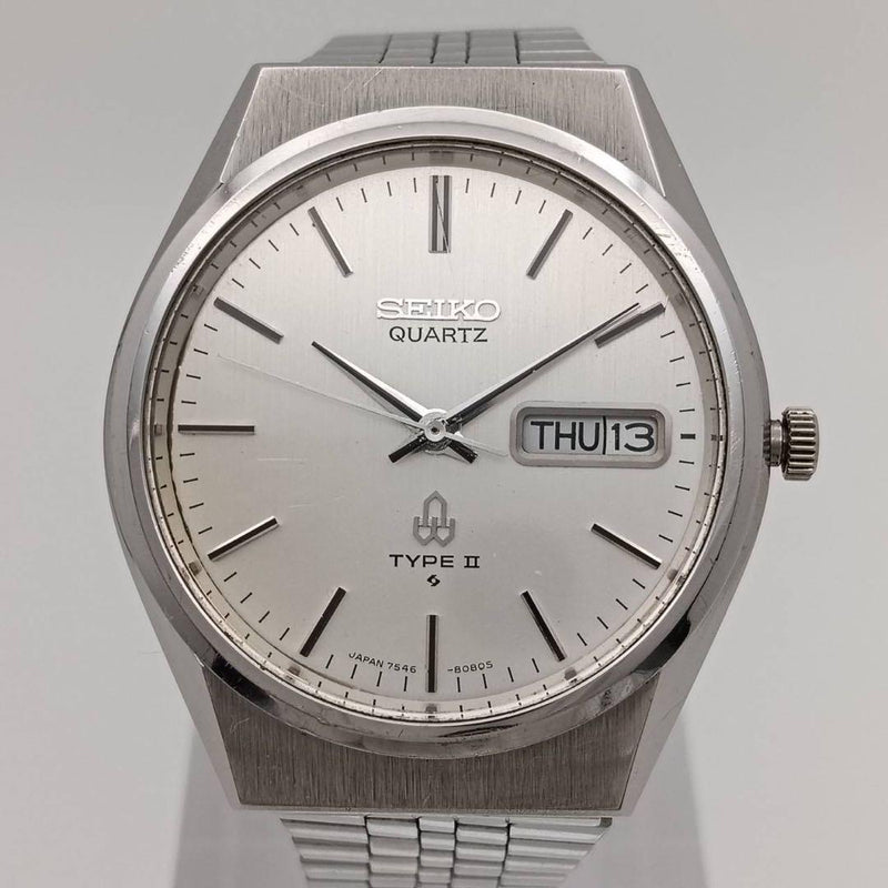SEIKO 7546-8070 Quartz Mens Watch Stainless Steel 35mm White Dial Day-Date 1978