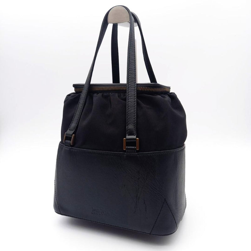 Jean Paul Gaultier Handbag Black Leather Logo Plate Shoulder 25x23x14cm