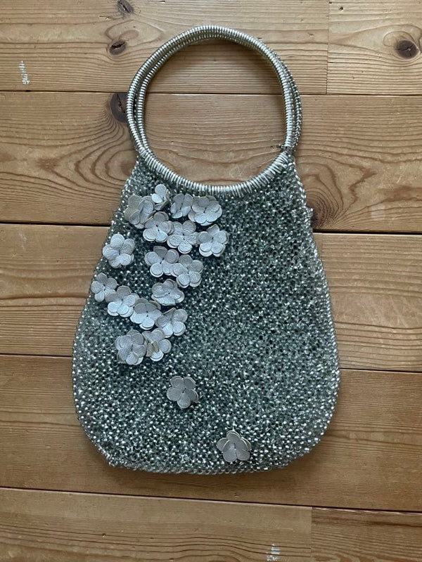 ANTEPRIMA Wire Bag Silver Leather Flowers Handbag PVC Wire Silver