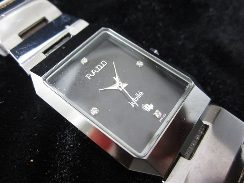 RADO Jubile Quartz Watch Black Dial Diamond Markers Date Stainless Steel 33mm