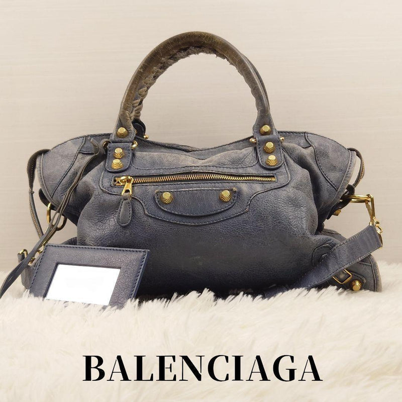BALENCIAGA Giant City 281770 Y2K 2way Shoulder Handbag Blue Lambskin 22x38x15cm