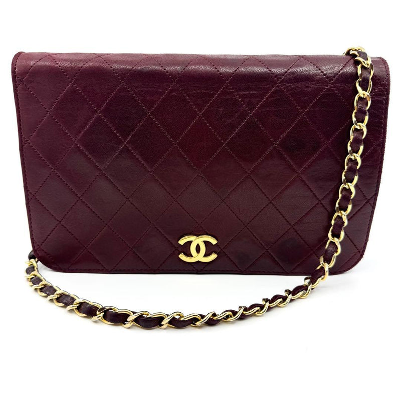 CHANEL Matelassé Full Flap Push Lock Lambskin Shoulder Bag Bordeaux Gold