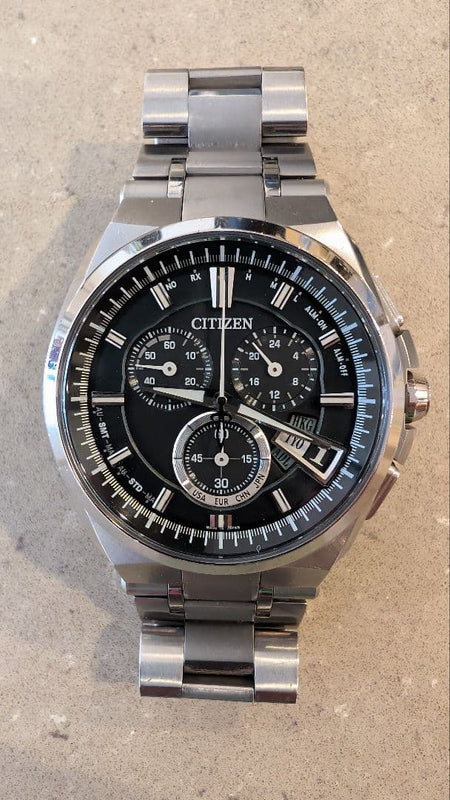 CITIZEN Attesa Direct Flight BY0040-51E Black Dial Chrono SS Metal Bracelet