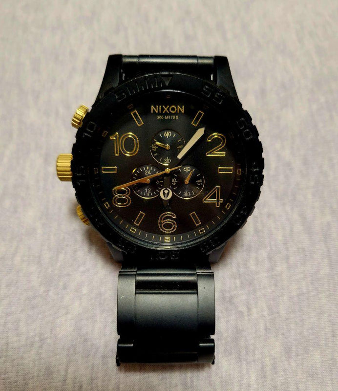 NIXON THE 51-30 CHRONO Quartz Chronograph Watch 51mm SS Black Gold Dial Metal