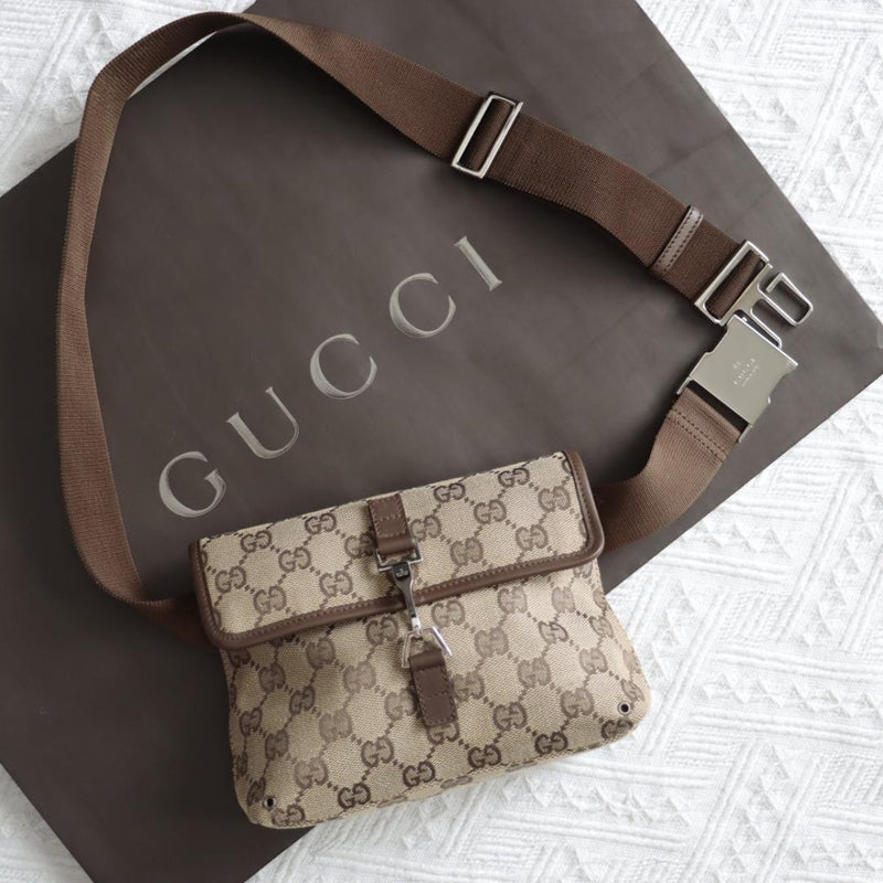 Gucci Jackie GG 0711375 Body Bag Brown Canvas Leather 13x18x6cm Silver Hw Piston