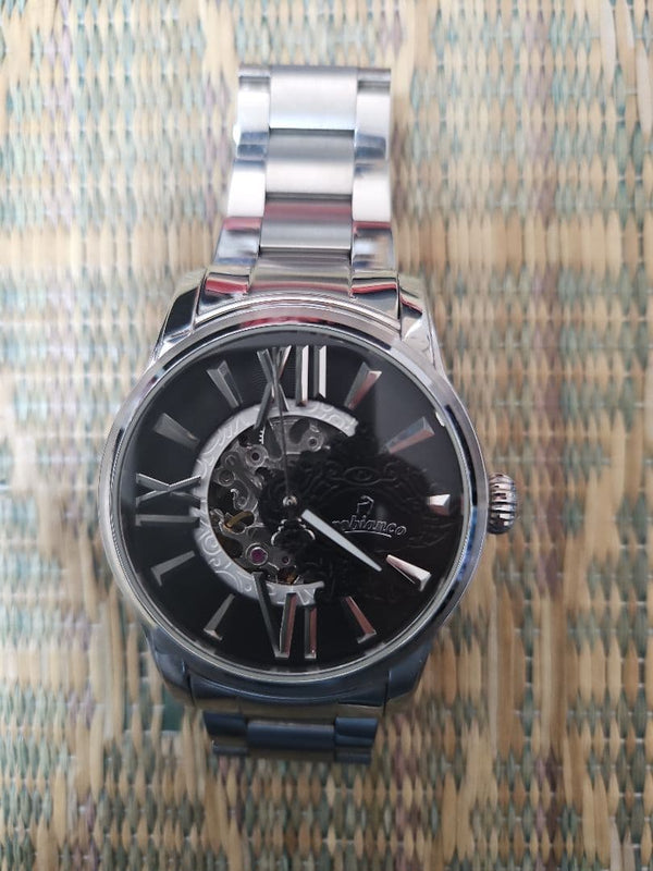 Orobianco OR-0011N Automatic Watch Black Skeleton Dial Silver Metal Bracelet