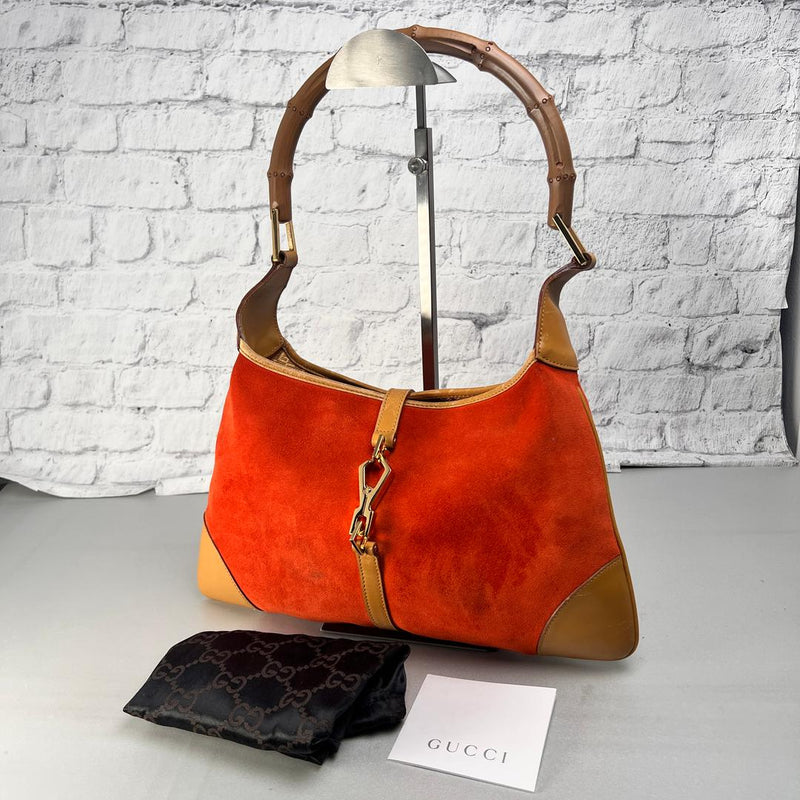 GUCCI Bamboo Jackie Handbag Orange A-14306 20cm 7.9in Height 27cm 10.6in Width
