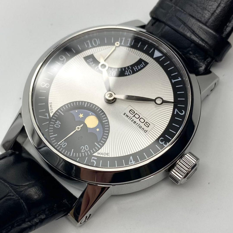 epos 3378SL Manual UNITAS6498 Watch SS 41mm White Moonphase Power Reserve 5ATM