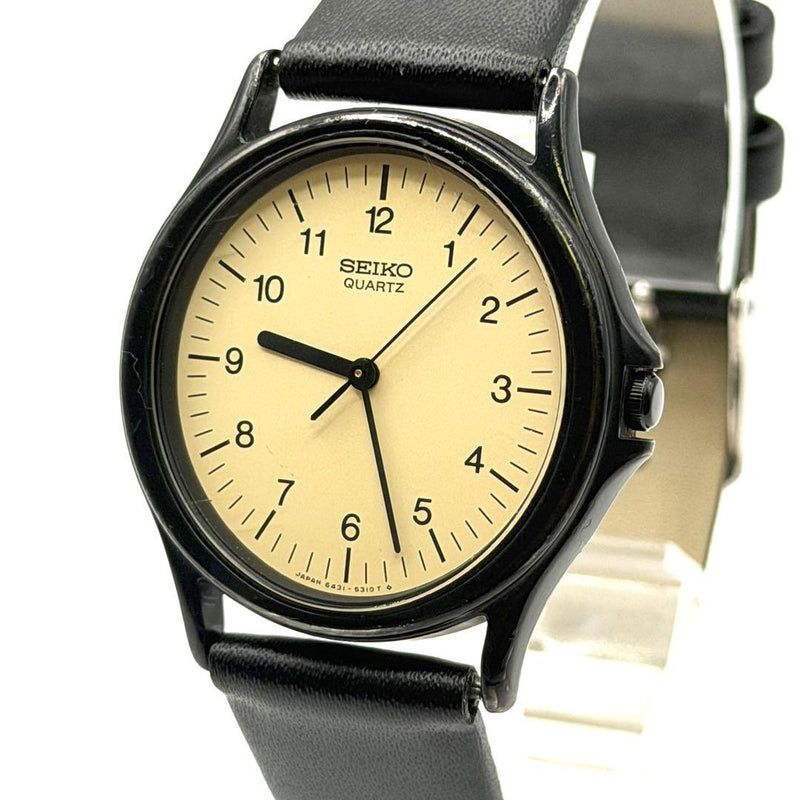 SEIKO CHARIOT 6431-5150 Quartz Stainless Steel Black Dial Leather Band Watch