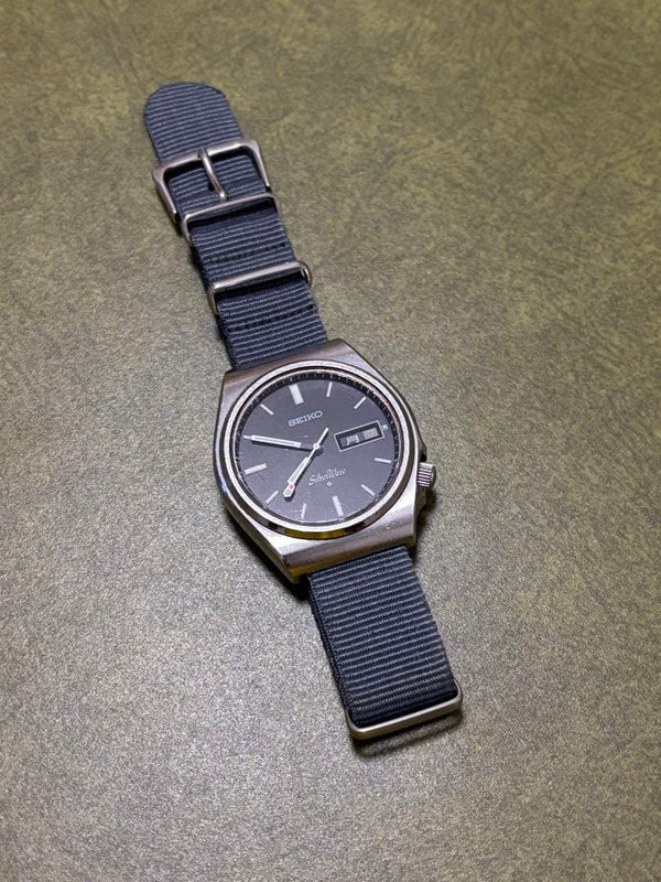 SEIKO SilverWave 6306-8000 Automatic Black Day Date Nylon Strap Watch