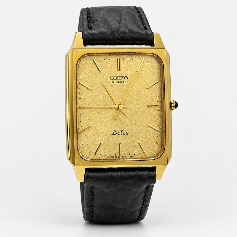 Seiko Dolce 7731-5110 Quartz Analog Mens Watch Gold Dial 27mm Case 18mm Lug