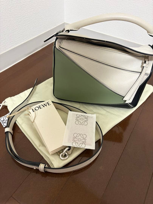 Loewe Puzzle Small Blue Calfskin Bag Gold Hardware W24 H15 D10cm 115cm Strap