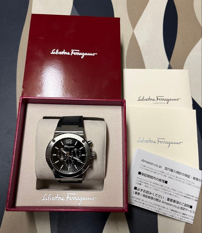 Salvatore Ferragamo F-80 Quartz Stainless Steel Rubber Chronograph Sapphire