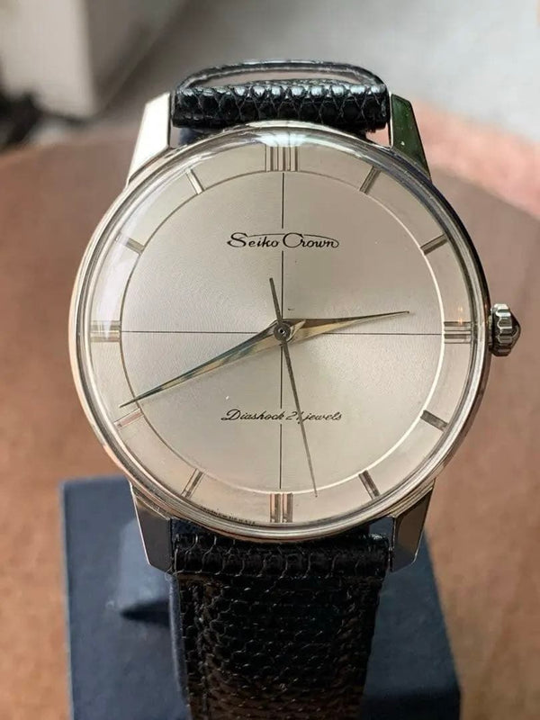SEIKO Crown Manual Winding Watch 35.5mm Unique Dial 18.5mm Lug 21J 1960s