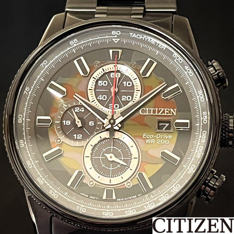 CITIZEN Mens Eco-Drive Chronograph Watch 43mm Black Green Camo Dial 200m