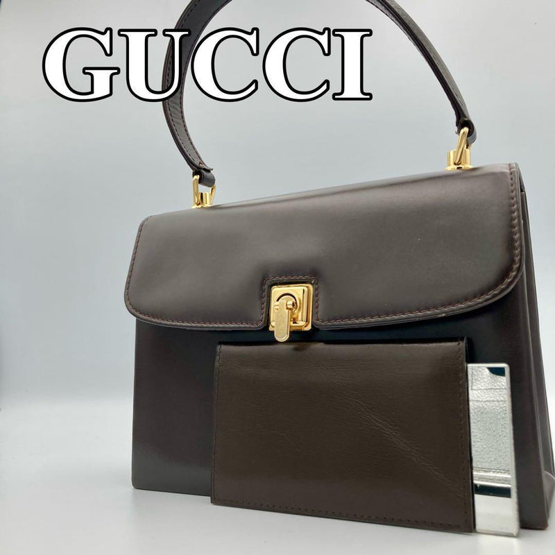 GUCCI Old Gucci Leather One-Handle Handbag Brown 15cm H 20.5cm W 6.5cm D Mirror