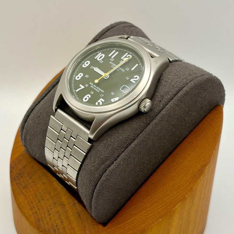 CASIO OVERLAND OV-100 3713 Tough Solar Analog Mens Watch Silver Green Dial